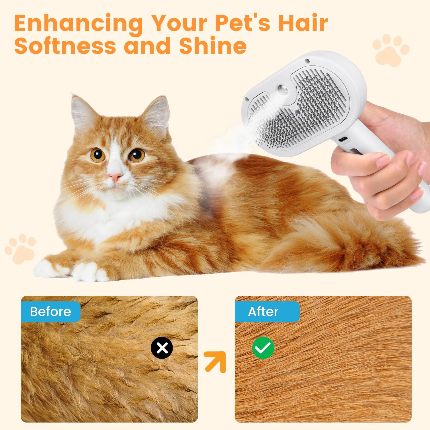 Pet Steam Brush for Indoor Cats & Dogs, Self Cleaning Cat Brush for Shedding & Grooming Supplies, Anti-Static & Anti-Flying Hair Water Mist Spray Hair Removal Comb for Long & Short Haired Animals