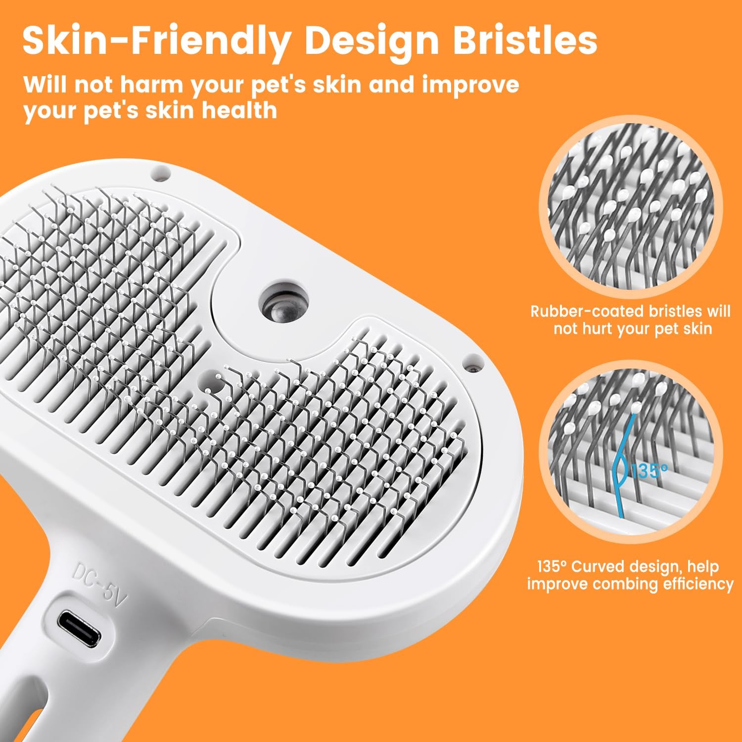 Pet Steam Brush for Indoor Cats & Dogs, Self Cleaning Cat Brush for Shedding & Grooming Supplies, Anti-Static & Anti-Flying Hair Water Mist Spray Hair Removal Comb for Long & Short Haired Animals