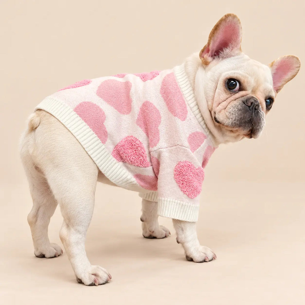 Pink Heart Knit Winter Dog Sweater