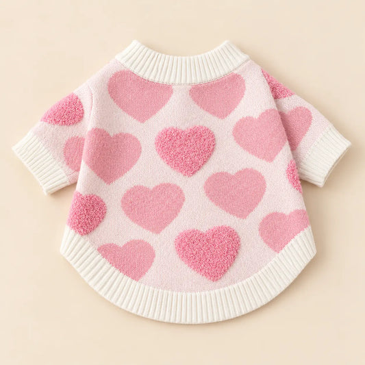 Pink Heart Knit Winter Dog Sweater