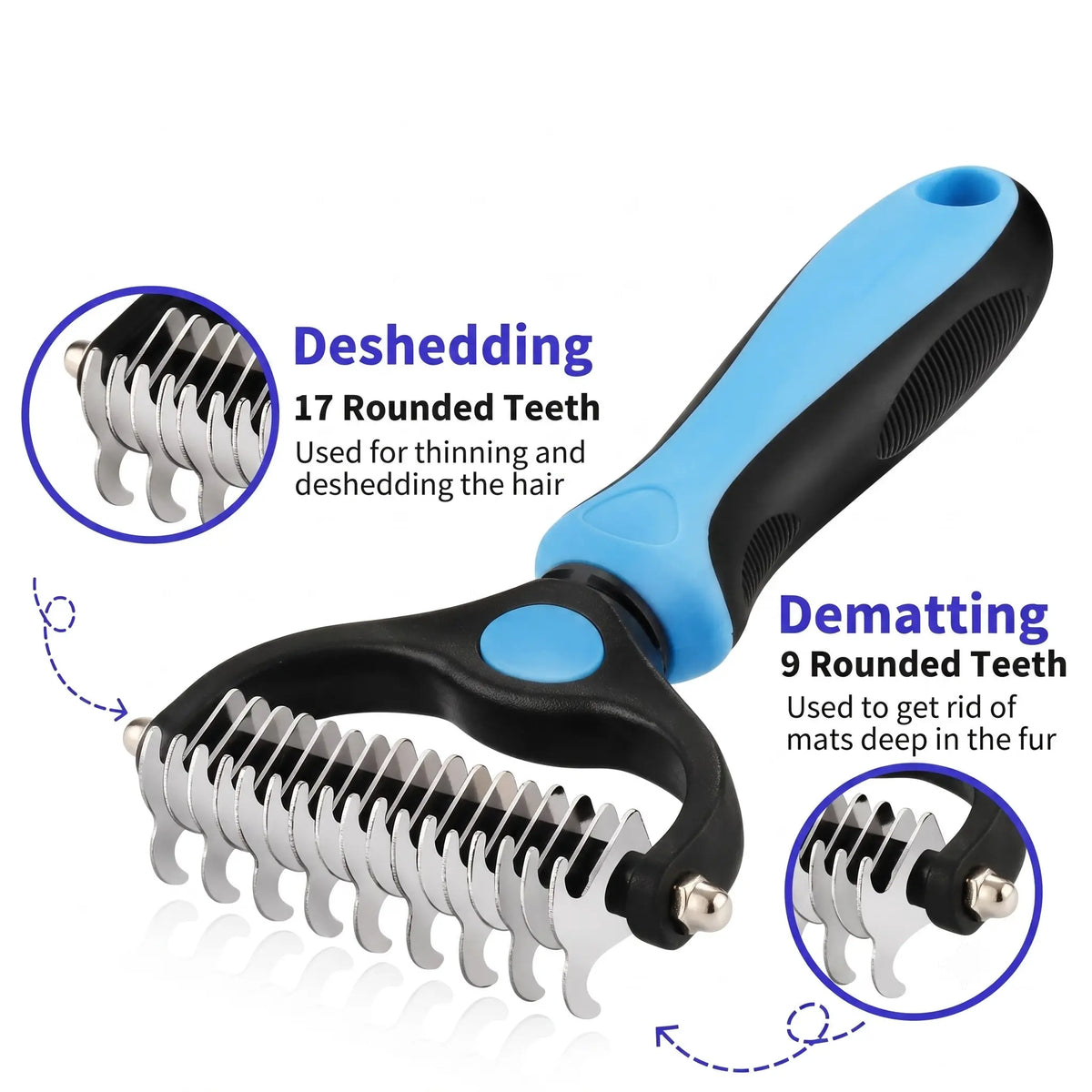 Double-Sided Dematting Rake for Dogs & Cats