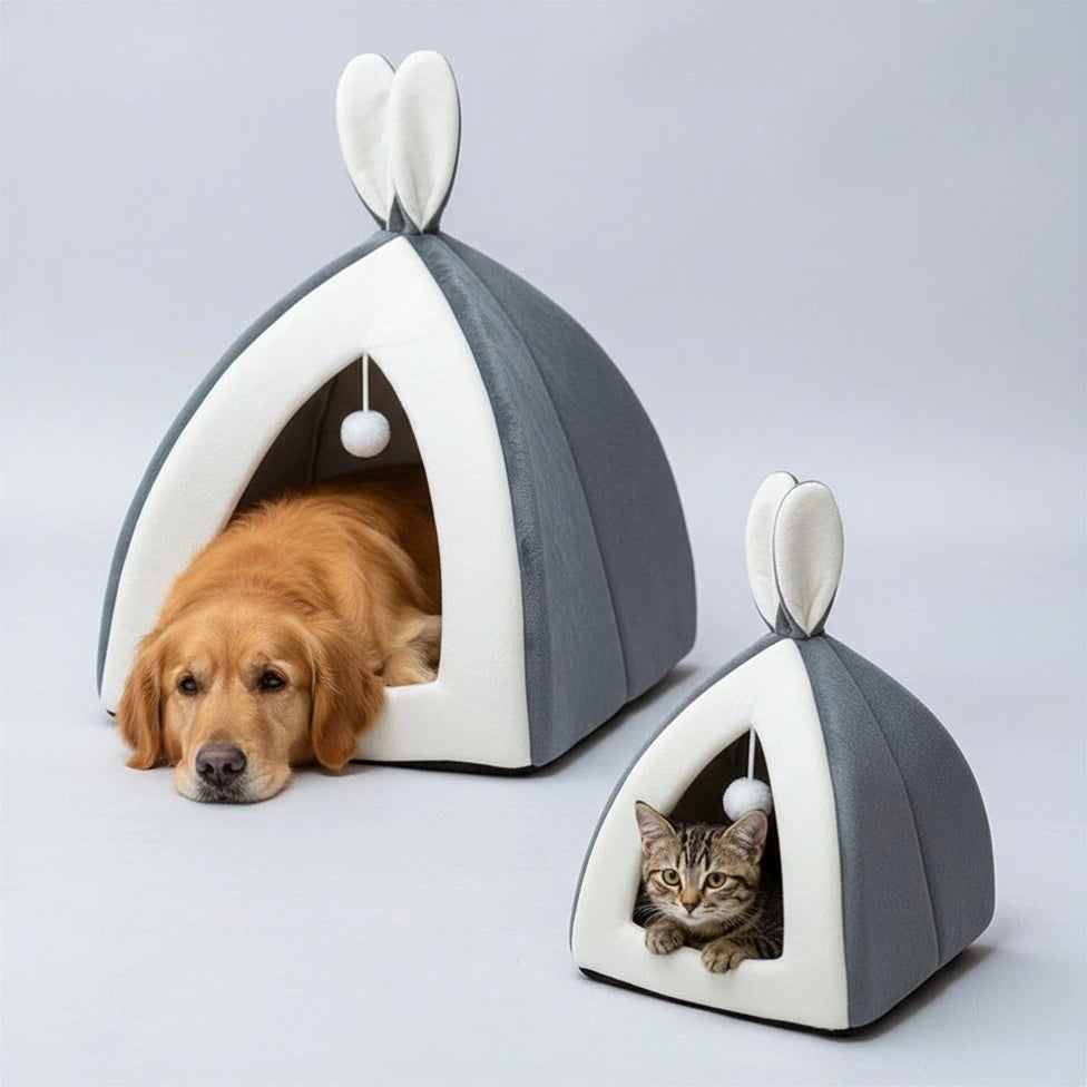 Cozy Rabbit Ear Cat Cave – Plush Pet Bed for Cats & Small Dogs