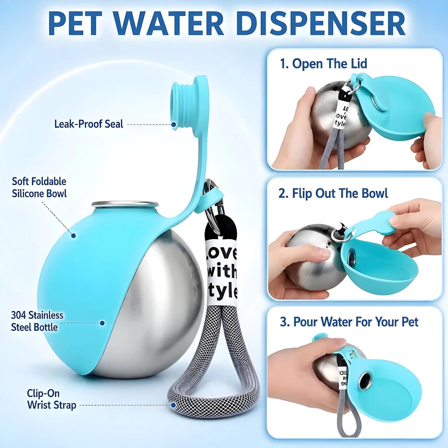 Portable Dog & Cat Water Bottle with Foldable Bowl