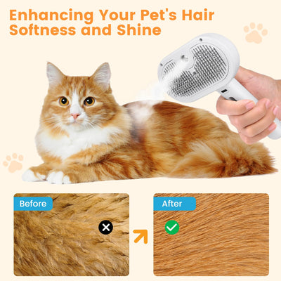 Pet Steam Brush for Indoor Cats & Dogs, Self Cleaning Cat Brush for Shedding & Grooming Supplies, Anti-Static & Anti-Flying Hair Water Mist Spray Hair Removal Comb for Long & Short Haired Animals