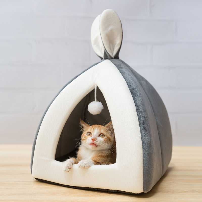 Cozy Rabbit Ear Cat Cave – Plush Pet Bed for Cats & Small Dogs