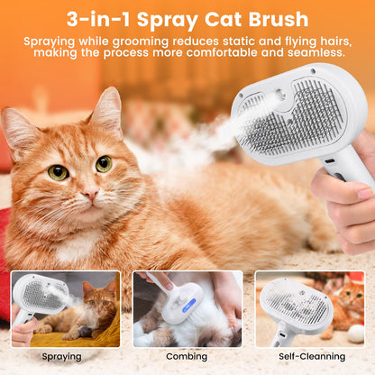 Pet Steam Brush for Indoor Cats & Dogs, Self Cleaning Cat Brush for Shedding & Grooming Supplies, Anti-Static & Anti-Flying Hair Water Mist Spray Hair Removal Comb for Long & Short Haired Animals