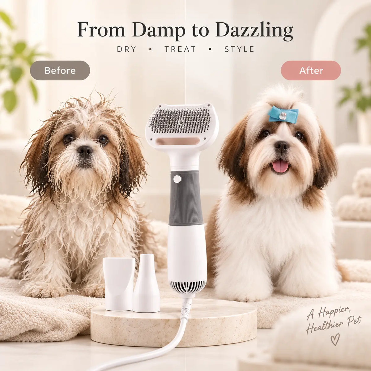 3-in-1 Pet Hair Dryer & Grooming Brush