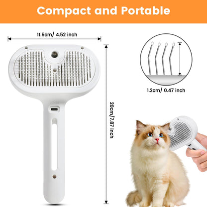 Pet Steam Brush for Indoor Cats & Dogs, Self Cleaning Cat Brush for Shedding & Grooming Supplies, Anti-Static & Anti-Flying Hair Water Mist Spray Hair Removal Comb for Long & Short Haired Animals