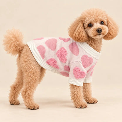 Pink Heart Knit Winter Dog Sweater