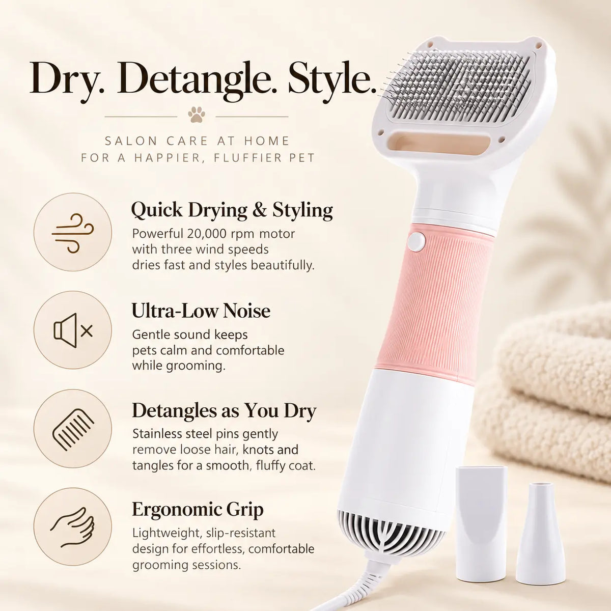 3-in-1 Pet Hair Dryer & Grooming Brush