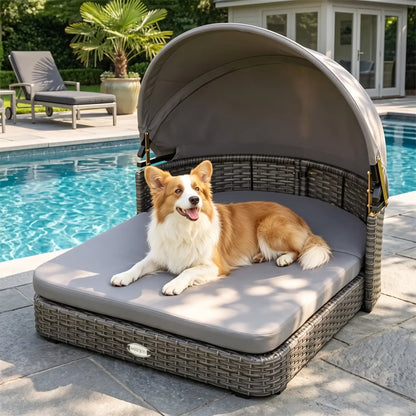 Elevated Rattan Dog Bed with Canopy