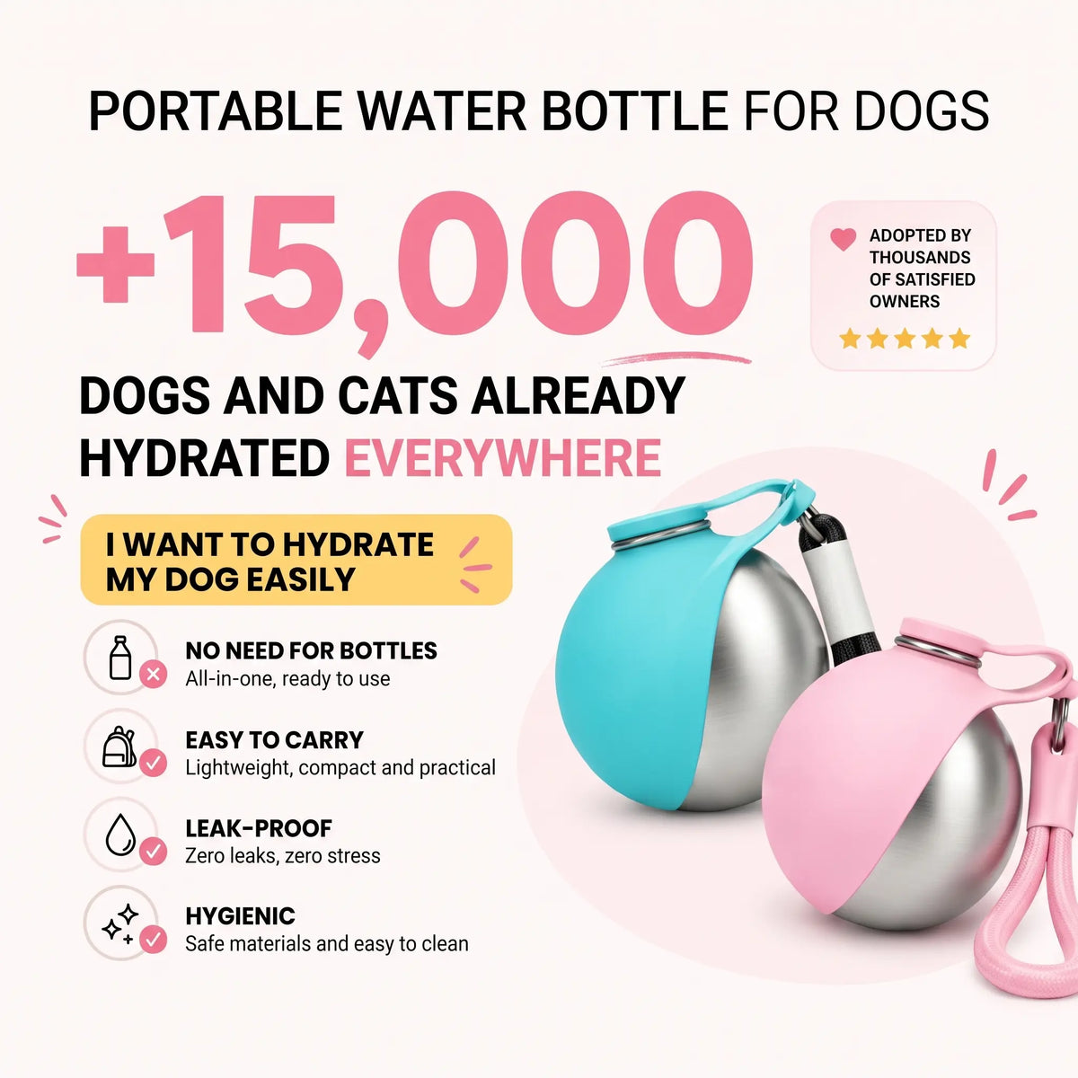 Portable Dog & Cat Water Bottle with Foldable Bowl
