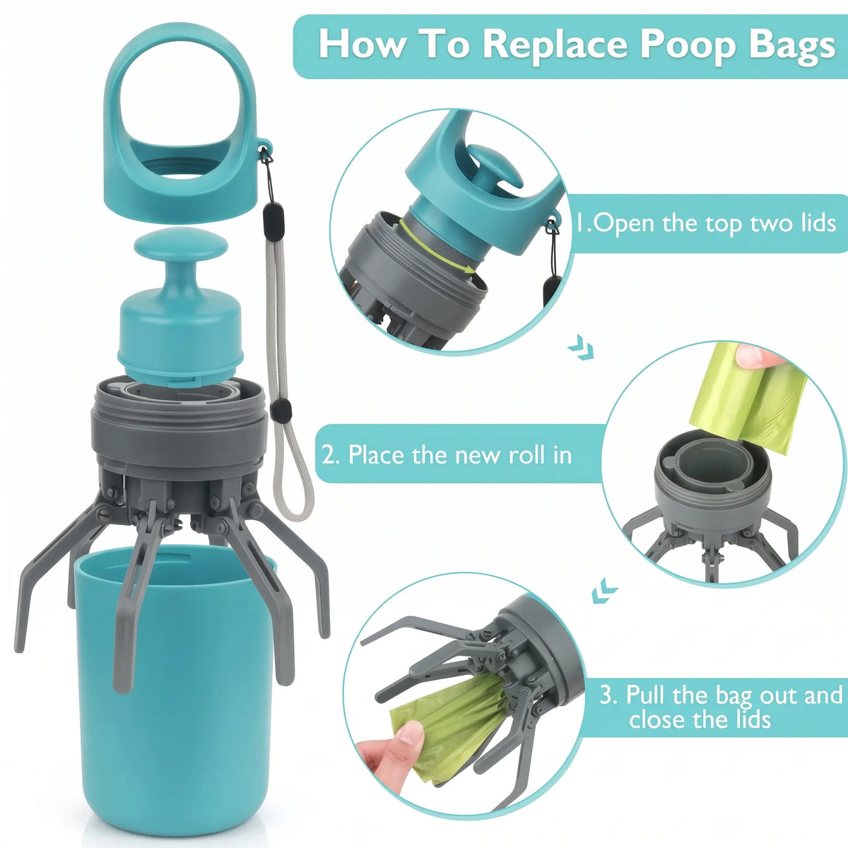 Portable Dog Poop Bag Dispenser with Waste Bags