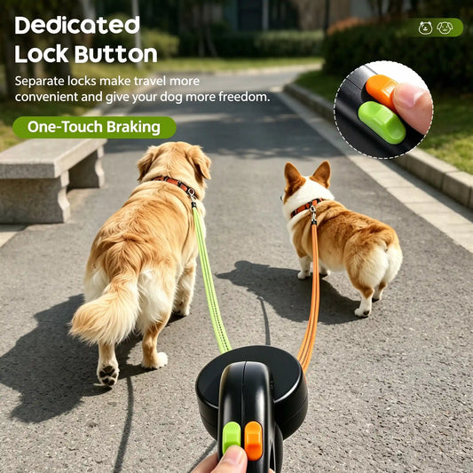 Dual Retractable Dog Leash with Light