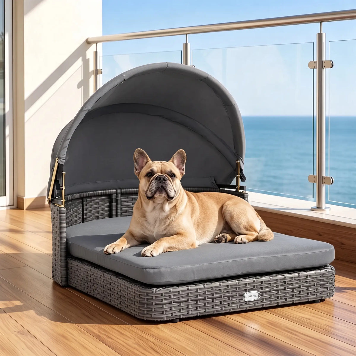 Elevated Rattan Dog Bed with Canopy