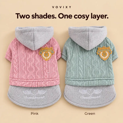 Hooded Cable Knit Winter Dog Sweater