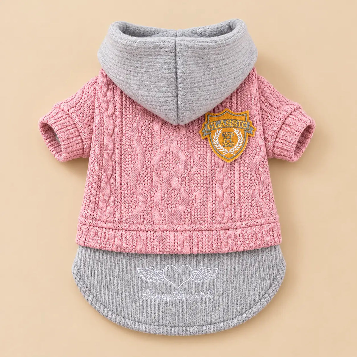 Hooded Cable Knit Winter Dog Sweater