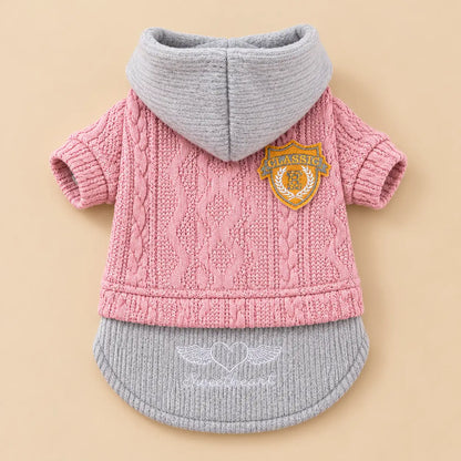 Hooded Cable Knit Winter Dog Sweater