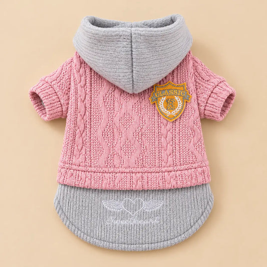 Hooded Cable Knit Winter Dog Sweater