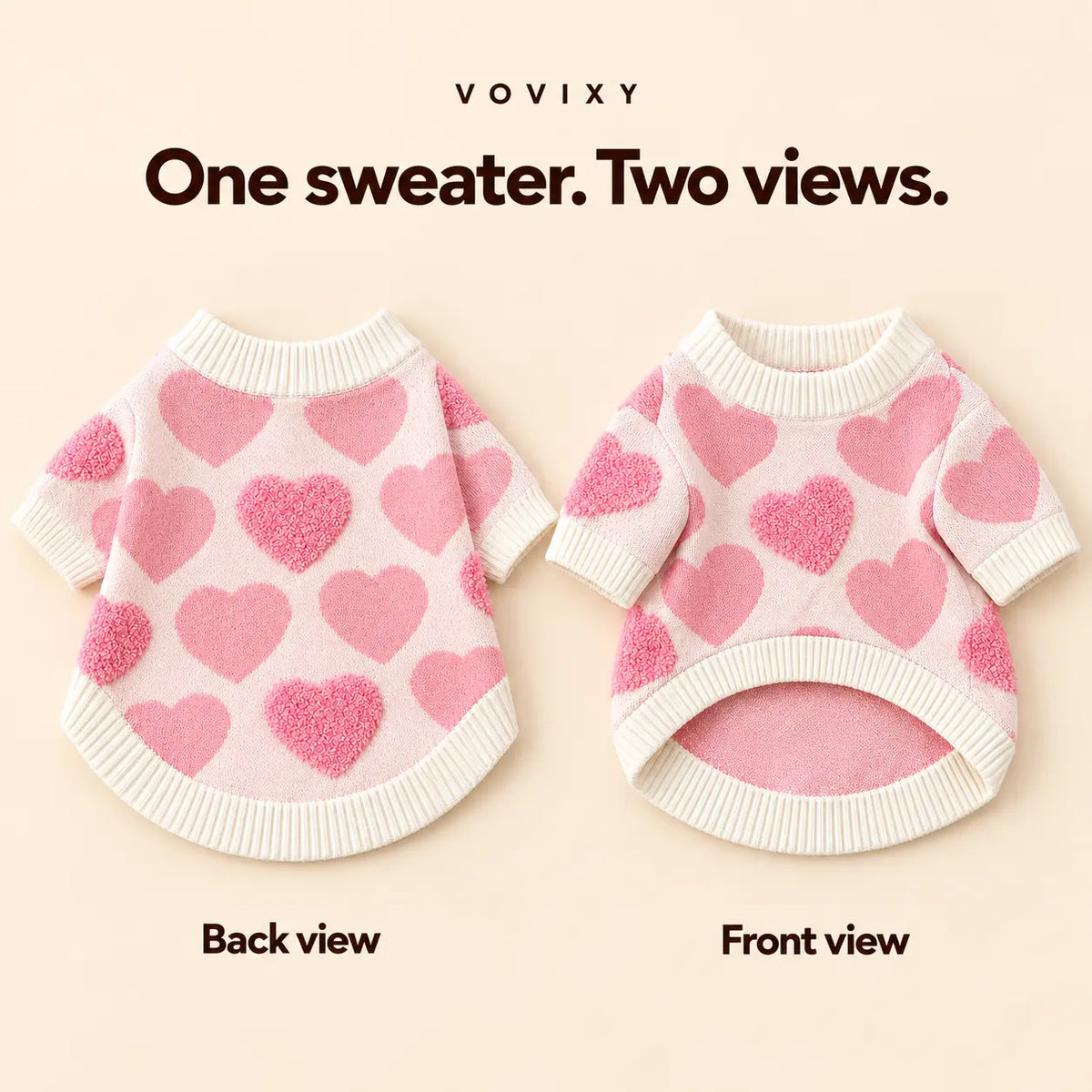 Pink Heart Knit Winter Dog Sweater