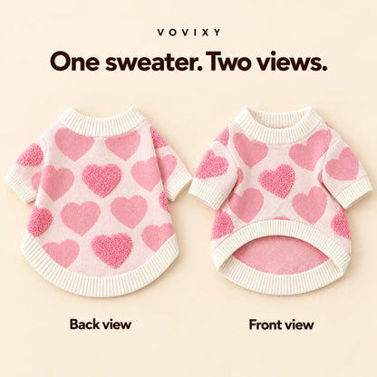 Pink Heart Knit Winter Dog Sweater