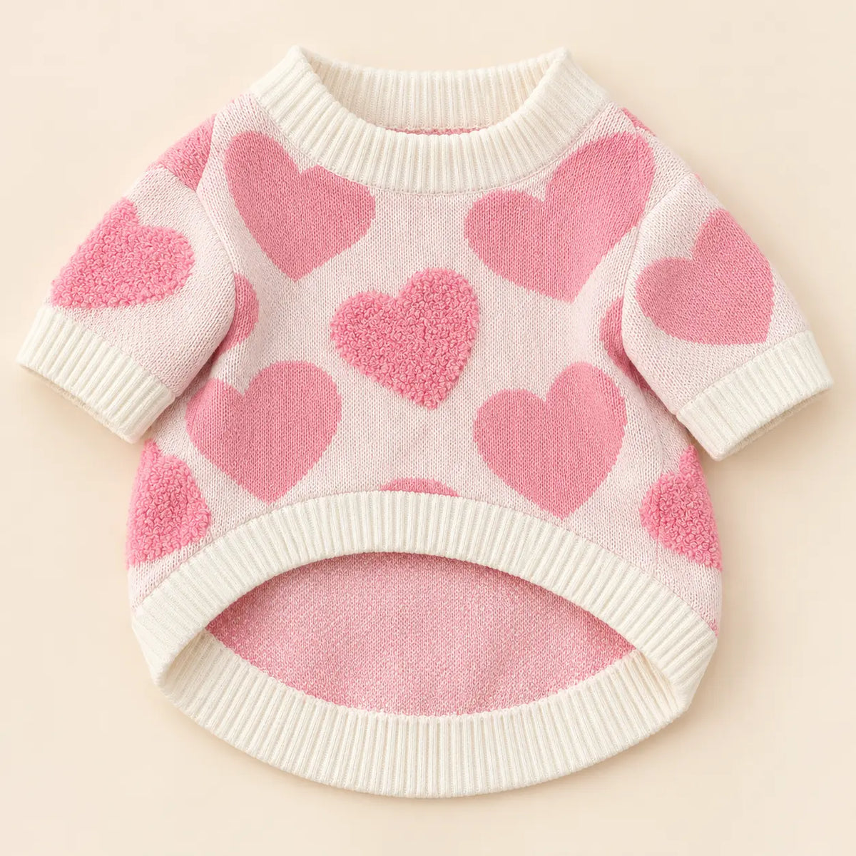 Pink Heart Knit Winter Dog Sweater