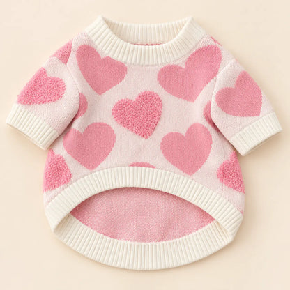 Pink Heart Knit Winter Dog Sweater