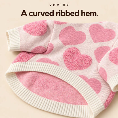 Pink Heart Knit Winter Dog Sweater