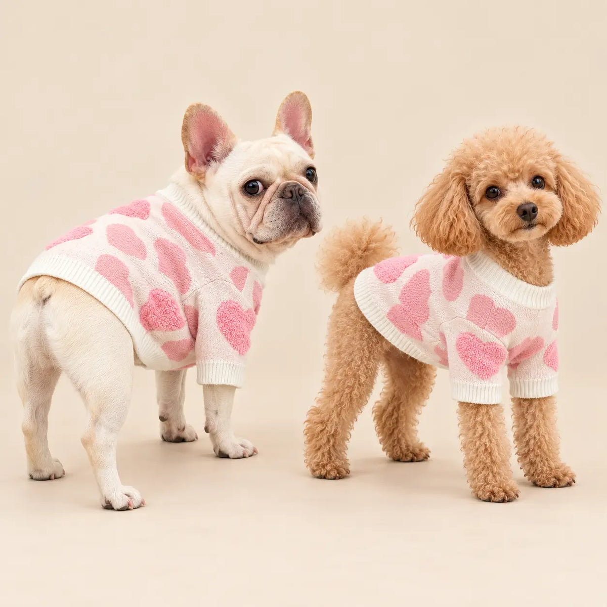Pink Heart Knit Winter Dog Sweater