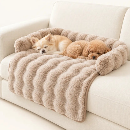 Two small dogs sleeping on the Coffee plush dog sofa mat