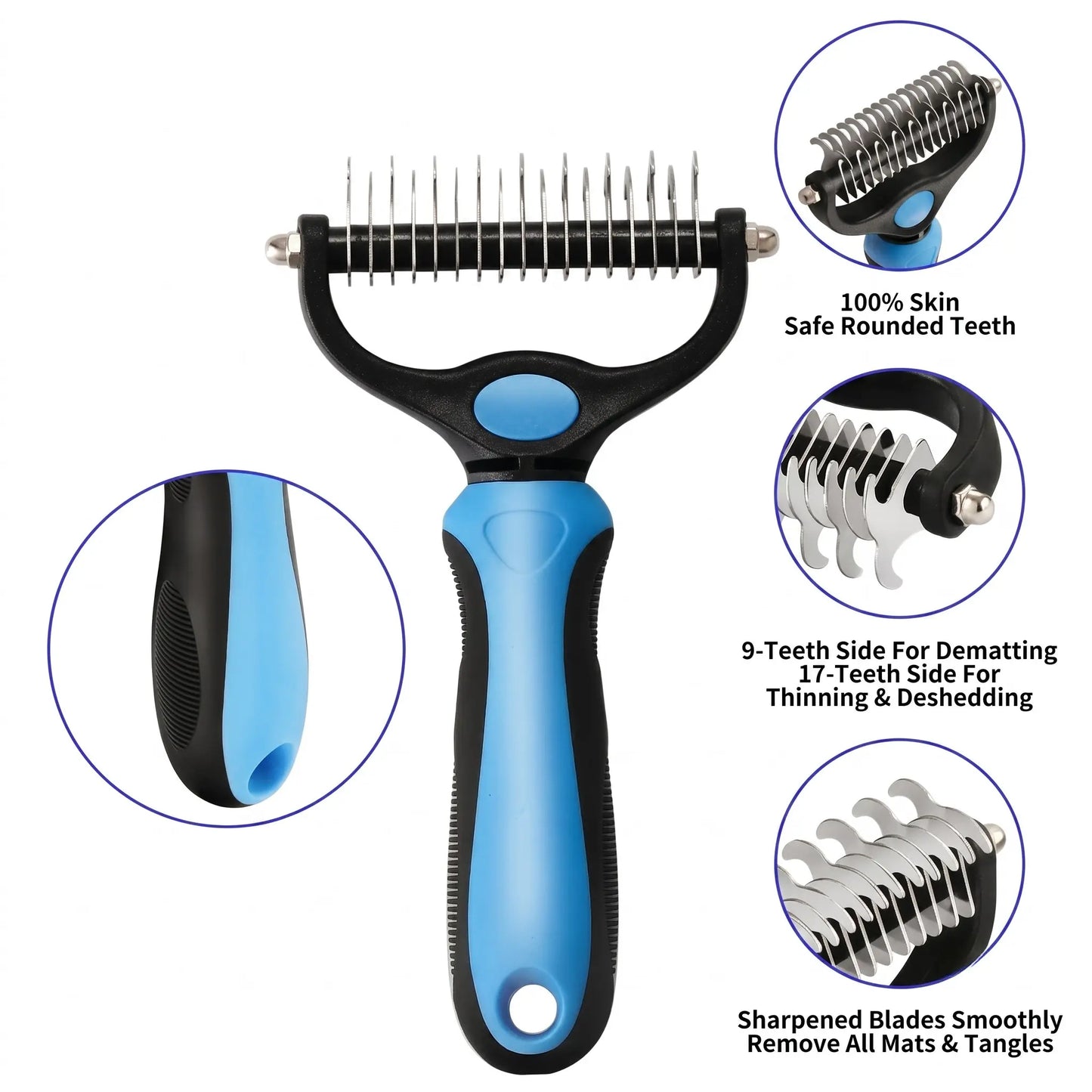 Double-Sided Dematting Rake for Dogs & Cats