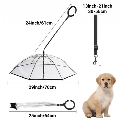 Clear Dog Umbrella with Leash — Keeps Small Dogs Dry on Rainy Walks