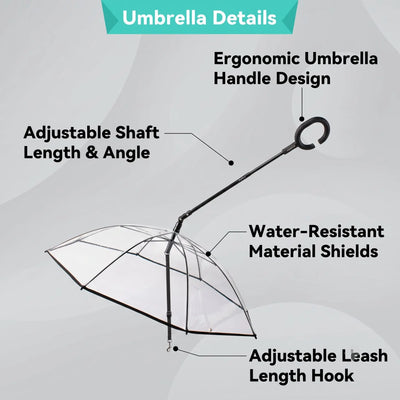 Clear Dog Umbrella with Leash — Keeps Small Dogs Dry on Rainy Walks
