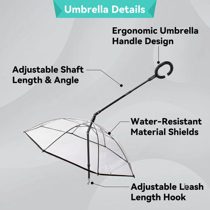 Clear Dog Umbrella with Leash — Keeps Small Dogs Dry on Rainy Walks