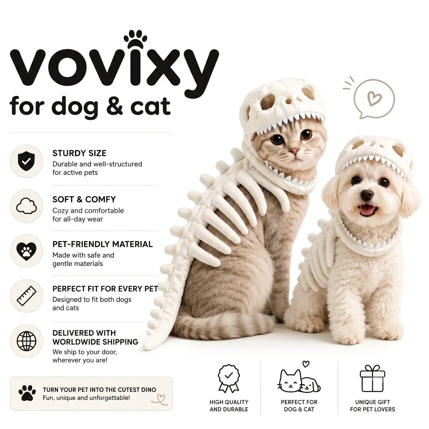 Dinosaur Skeleton Pet Costume — Headgear for Dogs & Cats